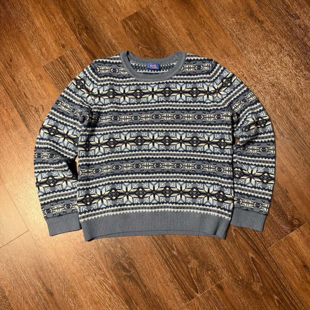Vintage Le Tigre Fair Isle Crewneck Sweater Womens Size XL Blue Knit Pullover